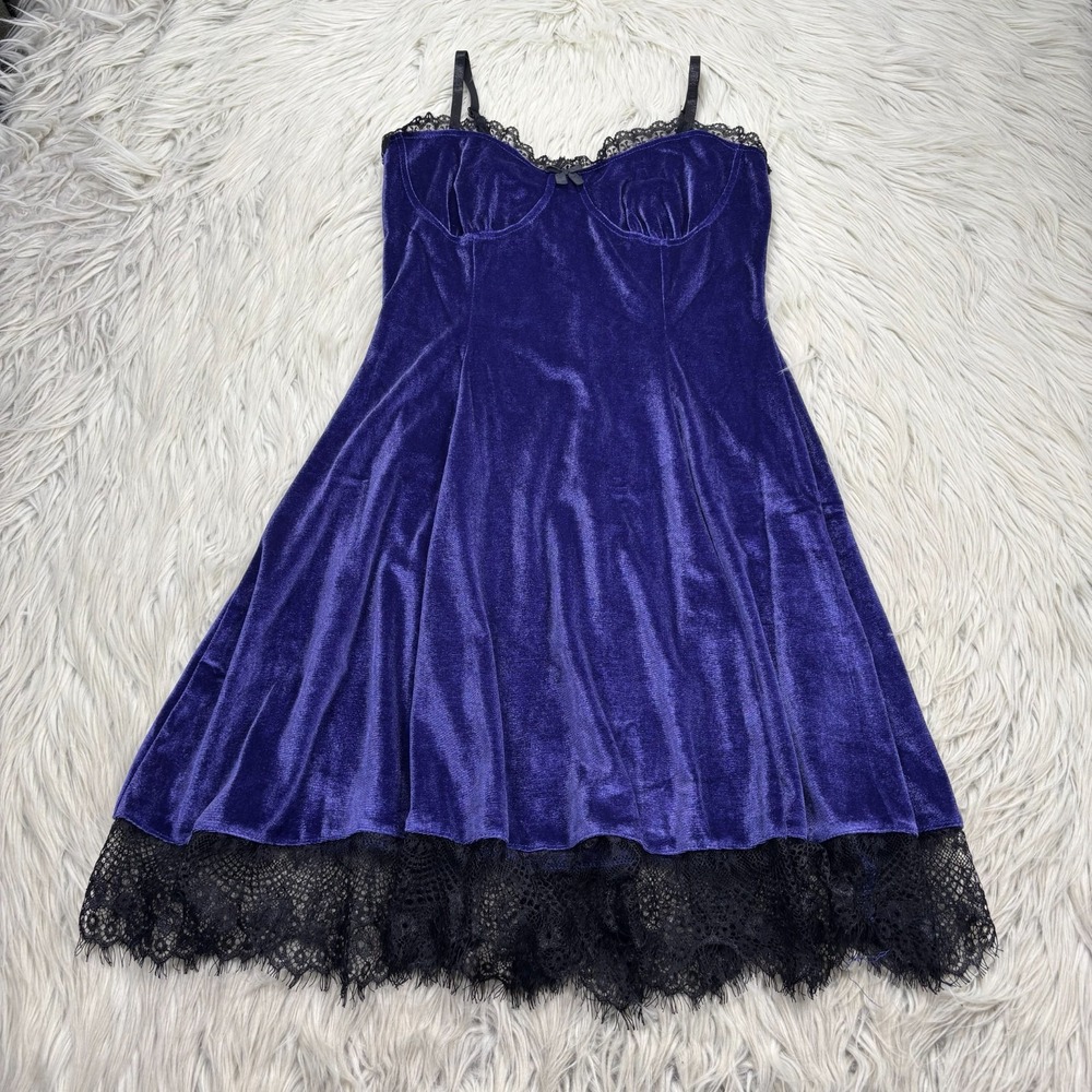 Unbranded Women's S Purple Lace Trim Bodice Seam Velvet‎ Mini Dress Witch Goth